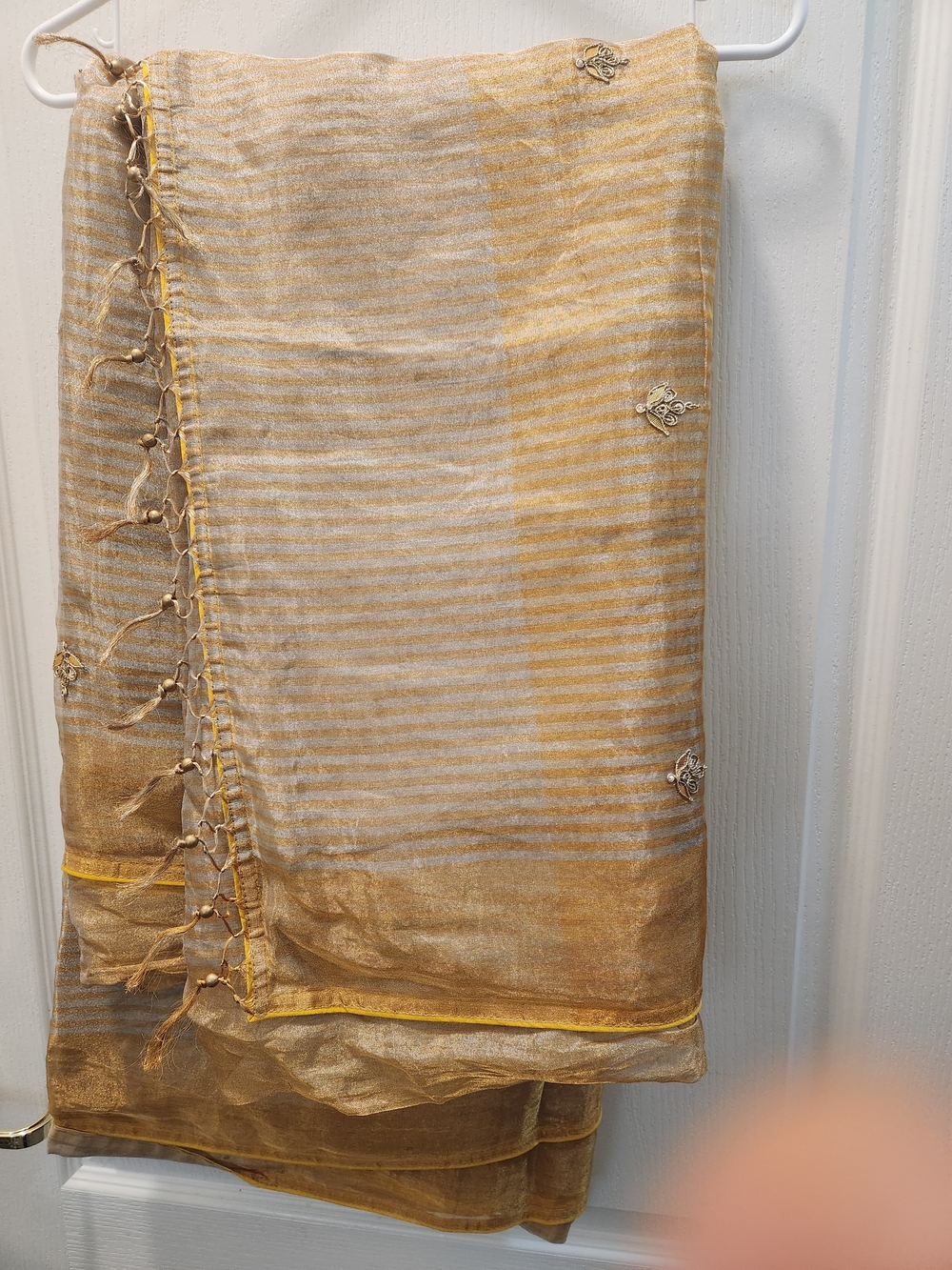 Lightweight Striped Gold and Cream Tissue Saree With Blouse Piece